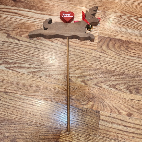 Handmade Wooden Reindeer With Red Nose and Bell - Picture 3 of 6